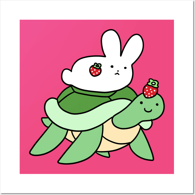 Strawberry Turtle and White Bunny Wall Art by saradaboru